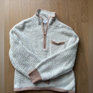 Women's Fleece Cream & Tan Quarter Zip-Up